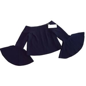 KEEPSAKE The Label Harmony off the shoulder bell sleeve top blouse navy XXS NEW